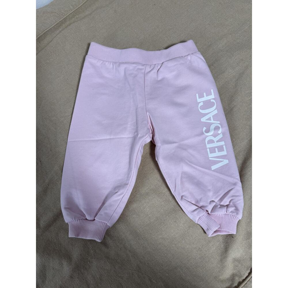 Versace Pants Baby Girls 9-12 Months Pink Made in Italy Logo Sweatpants Designer